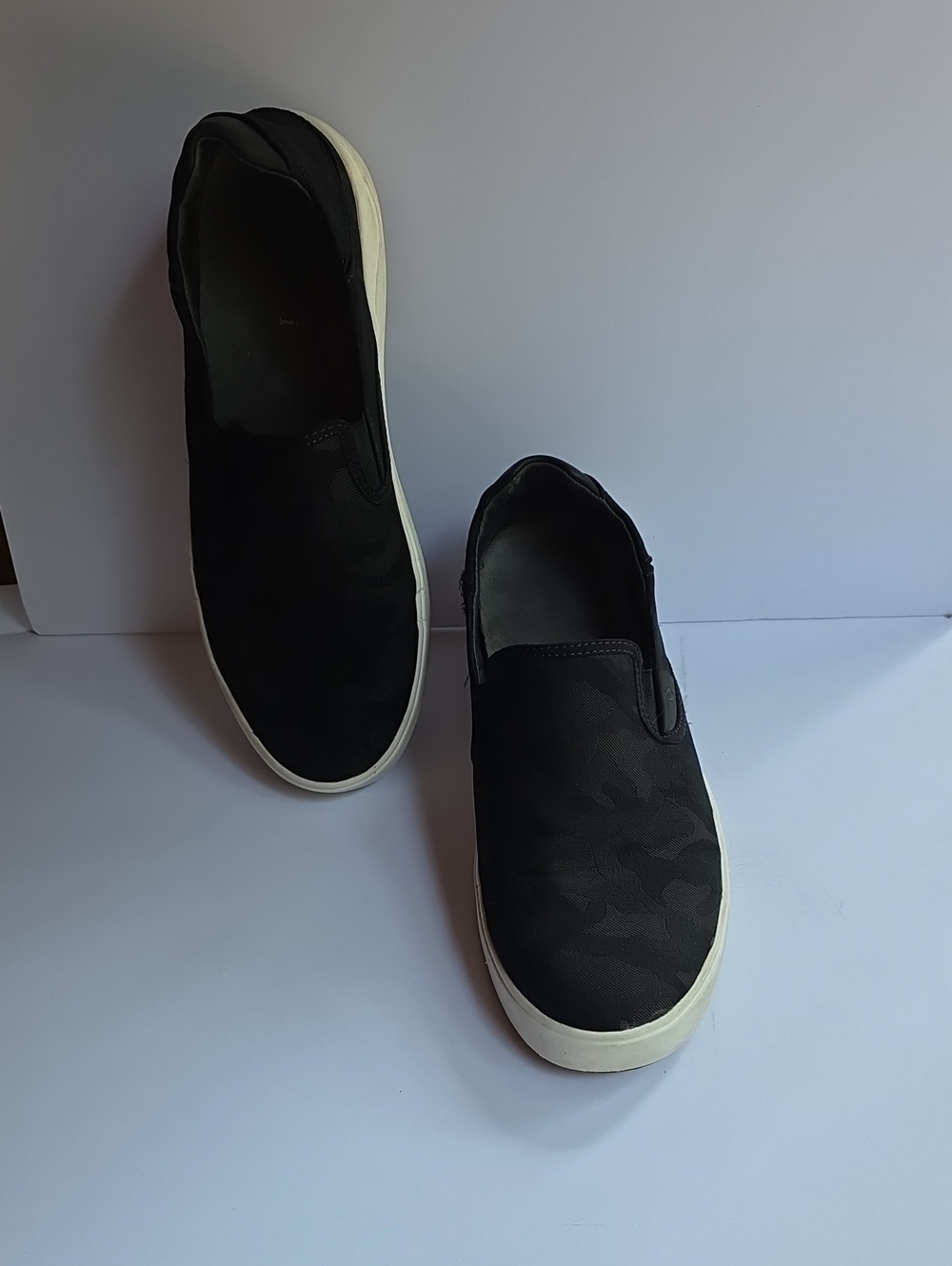 OluKai Black Slip-On Canvas Loafers with White Sole